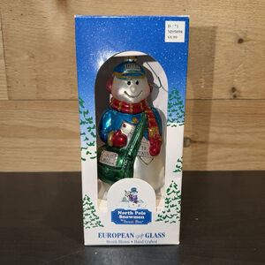 VTG SANTAS BEST North Pole Snowman Blown Glass Christmas Ornament Box KMart 1999